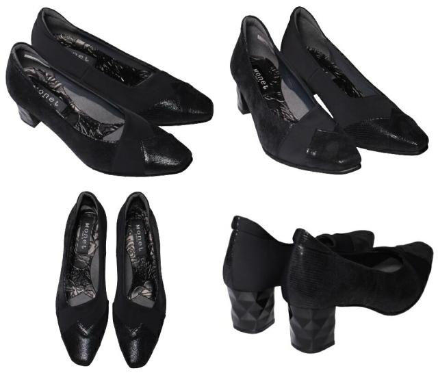 【靴のHOSHIKAWA】  『MONET 883203』  モネ パンプス 21.5cm〜24.5cm EEE ポインテッドトゥ ウェッジソール ブラックP レディース 日本製 牛革 春夏