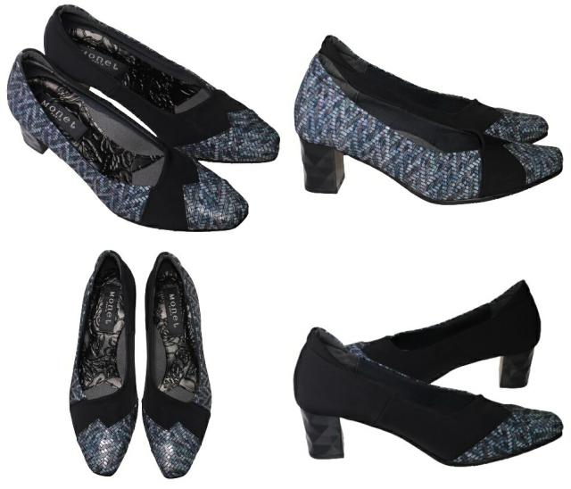 【靴のHOSHIKAWA】  『MONET 883203』  モネ パンプス 21.5cm〜24.5cm EEE ポインテッドトゥ ウェッジソール ブラックP レディース 日本製 牛革 春夏