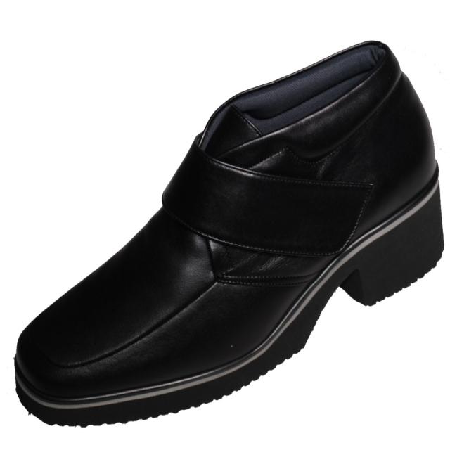 【靴のHOSHIKAWA】  『MONET 883301』 モネ ショートブーツ 21.5cm〜24.5cm レディース ブラック ブーティー マジックテープ スクエアトウ 厚底 本革 秋冬