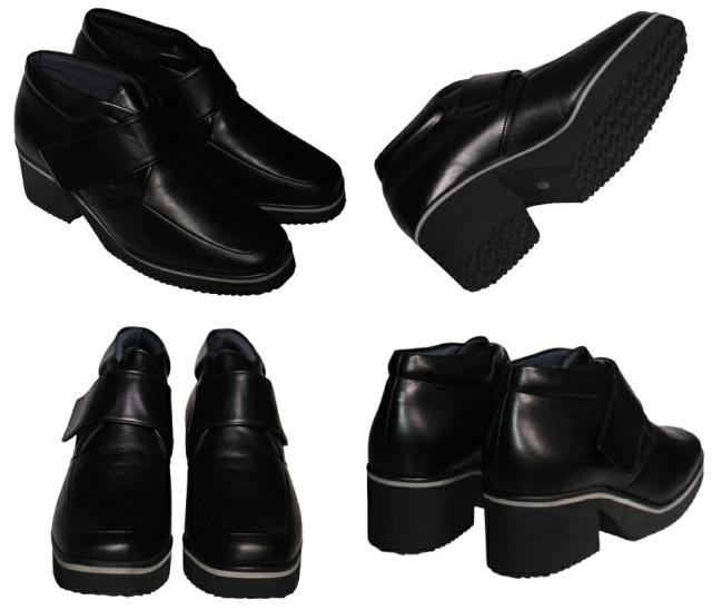 【靴のHOSHIKAWA】  『MONET 883301』 モネ ショートブーツ 21.5cm〜24.5cm レディース ブラック ブーティー マジックテープ スクエアトウ 厚底 本革 秋冬