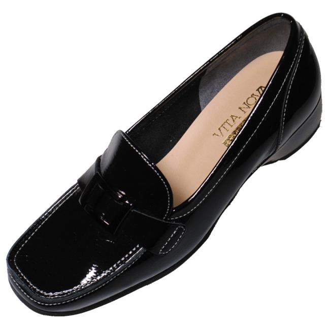 【靴のHOSHIKAWA】  『VITA NOVA 9912』 ヴィタノバ ローファー 21.5cm〜24.5cm レディース  エナメル ブラック スクエアトゥ ローヒール 日本製 牛革