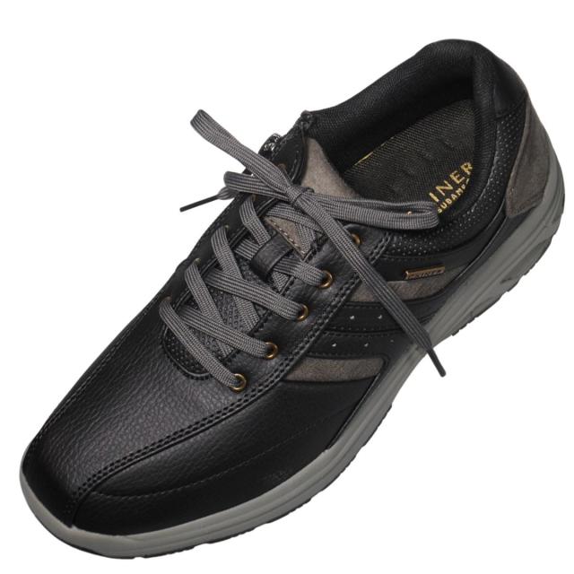 【靴のHOSHIKAWA】  『GAINER 0140』 24.5cm〜28cm メンズ スニーカー サイドファスナー ブラック コンフォート 吸湿 速乾 抗菌防臭加工 合成皮革 衝撃吸収 幅広