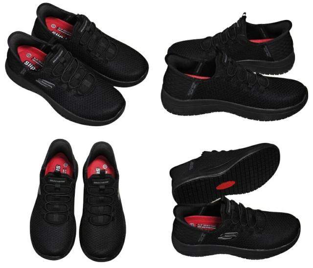 【靴のHOSHIKAWA】  『SKECHERS SPORTL 108144』 22cm〜26.5cm レディース スリップインズ ワーク サミッツ スニーカー ブラック 運動靴 合皮 軽量