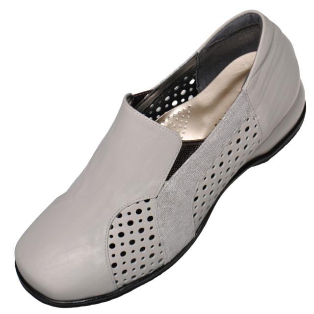 【靴のHOSHIKAWA】  『MODE NINE 2330』 モードナイン スリッポン 21.5cm〜25cm EEEE ライトグレー スクエアトゥ フラット底 防滑 本革 日本製