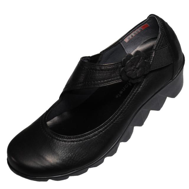 【靴のHOSHIKAWA】  『Monet 24553』 カジュアルモネ パンプス 21.5cm〜25cm EEE レディース ブラック ウェッジソール 軽量 日本製 本革