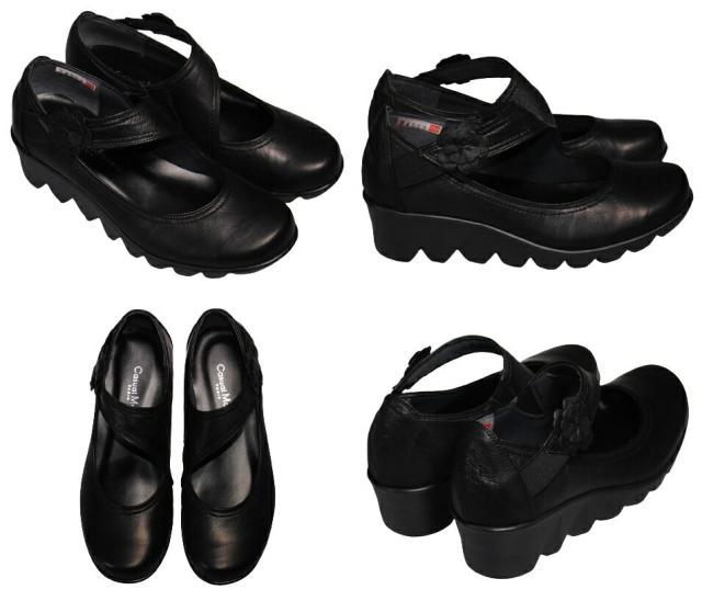 【靴のHOSHIKAWA】  『Monet 24553』 カジュアルモネ パンプス 21.5cm〜25cm EEE レディース ブラック ウェッジソール 軽量 日本製 本革