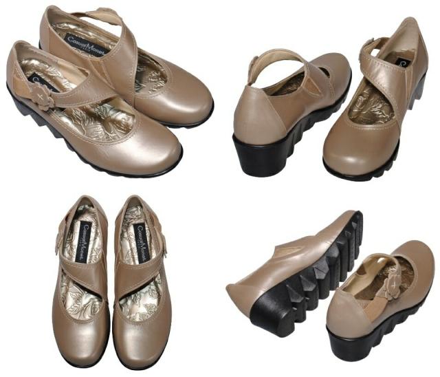 【靴のHOSHIKAWA】  『Monet 24553』 カジュアルモネ パンプス 21.5cm〜25cm EEE レディース ブラック ウェッジソール 軽量 日本製 本革