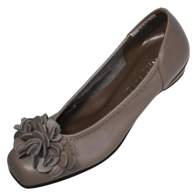 【靴のHOSHIKAWA】  『Dona Miss 3279』 ドナミス パンプス 21.5cm〜25cm EEE レディース チャコール ローヒール リボン 国産 幅広 本革