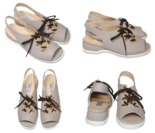 【靴のHOSHIKAWA】  『A-OK 3718』 エーオーケー コンフォート サンダル 21.5cm〜25cm EEEE ブラック レースアップ バックベルト 幅広 軽量 日本製 牛革 春夏