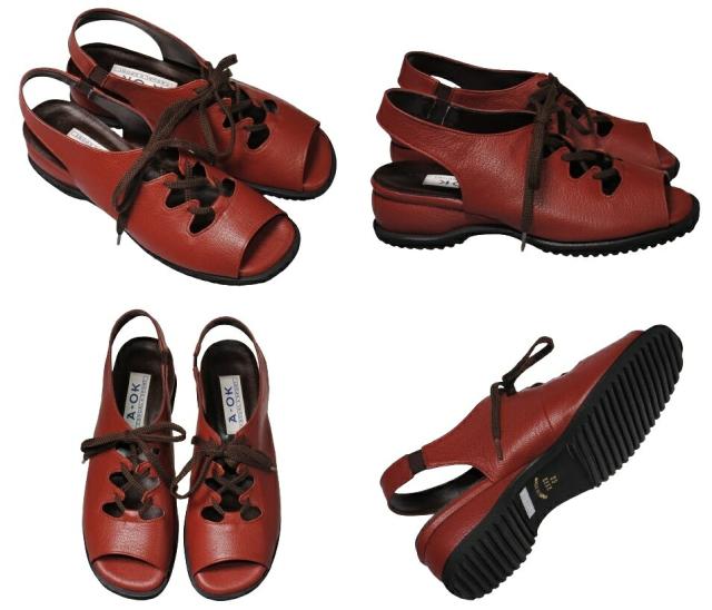 【靴のHOSHIKAWA】  『A-OK 3718』 エーオーケー コンフォート サンダル 21.5cm〜25cm EEEE ブラック レースアップ バックベルト 幅広 軽量 日本製 牛革 春夏