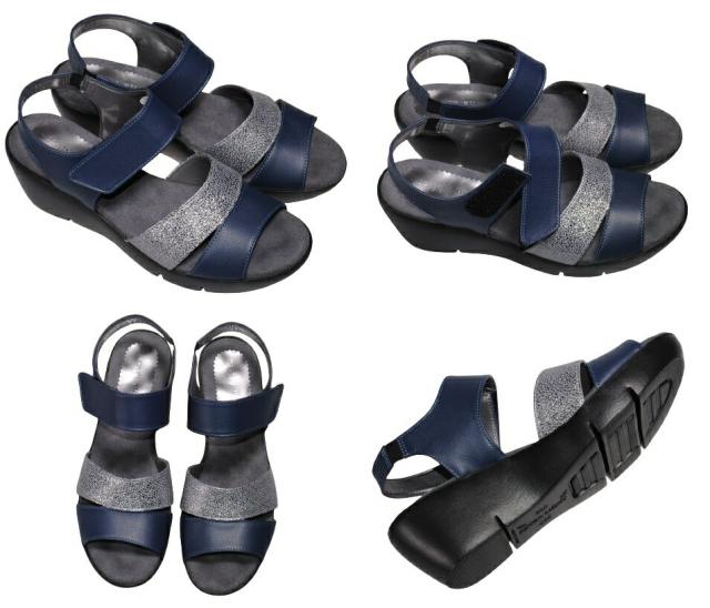 【靴のHOSHIKAWA】  『Dona Miss 3760』 ドナミス バックバンドサンダル 21.5cm〜24.5cm EEE ブラック レディース ウェッジヒール マジックテープ 国産 本革 春夏