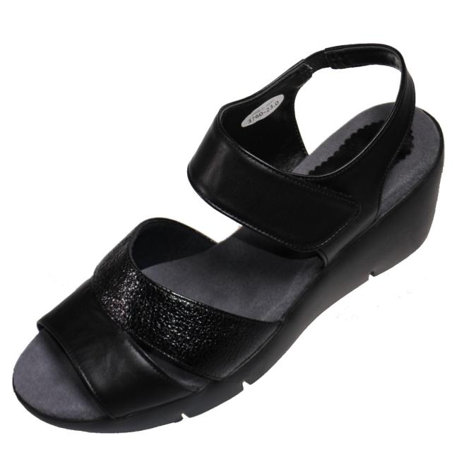 【靴のHOSHIKAWA】  『Dona Miss 3760』 ドナミス バックバンドサンダル 21.5cm〜24.5cm EEE ブラック レディース ウェッジヒール マジックテープ 国産 本革 春夏