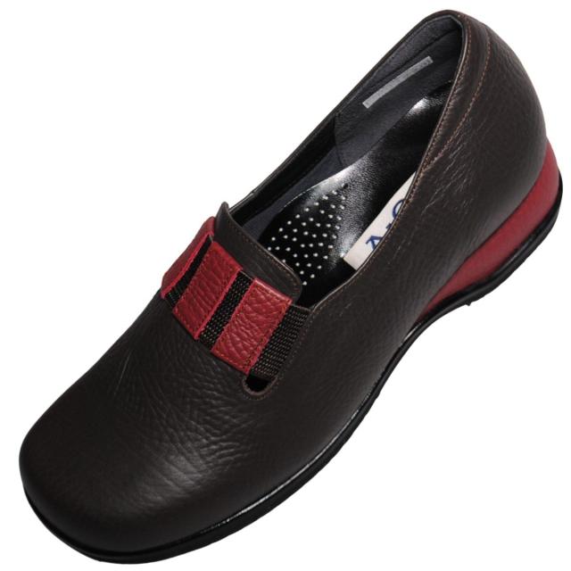 【靴のHOSHIKAWA】  『A-OK 3820』 エーオーケー スリッポン 21.5cm〜24.5cm EEEE ブラウン カジュアル レディース ローヒール 外反母趾対応 牛革 国産