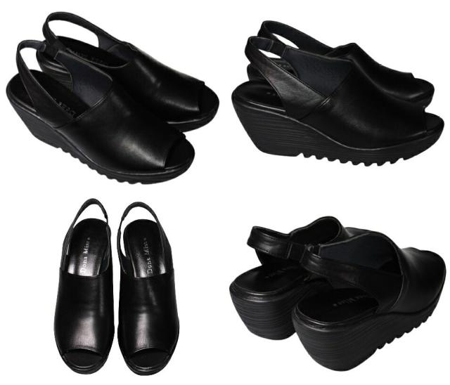 【靴のHOSHIKAWA】  『Dona Miss 3981』 ドナミス サンダル 21.5cm〜25cm EEE ネイビー ウェッジソール バックベルト 前開き 日本製 本革