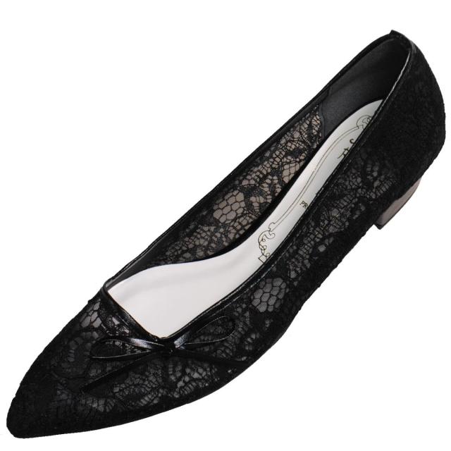 【靴のHOSHIKAWA】  『l Rouge 3994』 メタルルージュ カッター 22.5cm〜24.5cm ブラック レース リボン レディース 低反発ソール 国産 合皮 春夏