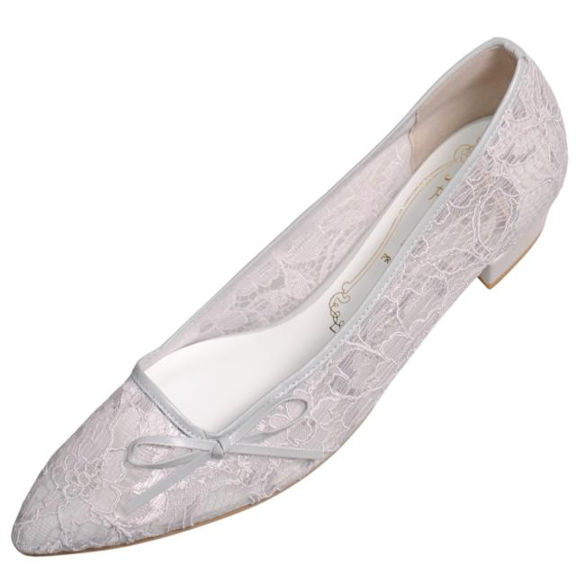 【靴のHOSHIKAWA】  『l Rouge 3994』 メタルルージュ カッター 22.5cm〜24.5cm ライトグレー レース リボン レディース 低反発ソール 国産 合皮 春夏