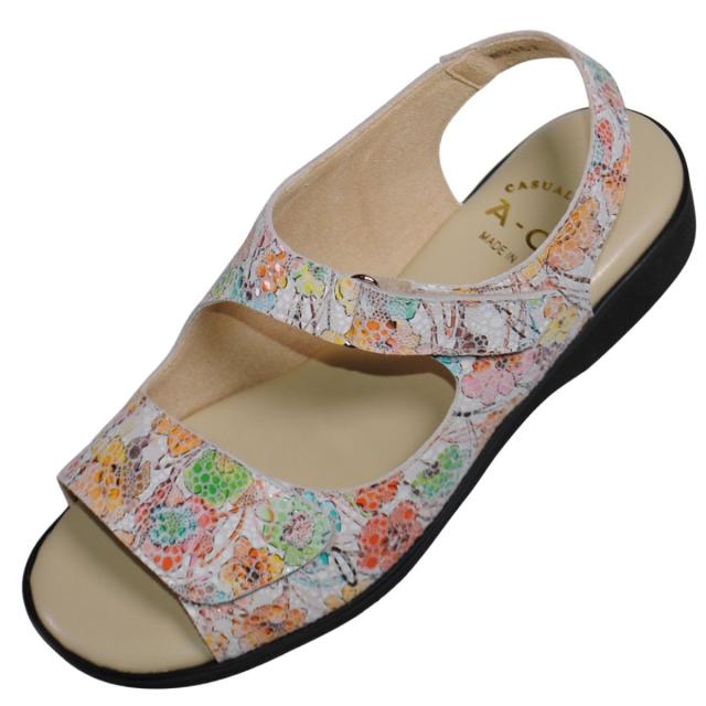 【靴のHOSHIKAWA】  『A-OK 5167』 エーオーケー コンフォートサンダル 22cm〜24.5cm EEEE イエロー サンダル ベルクロ 幅広 軽量 日本製 牛革