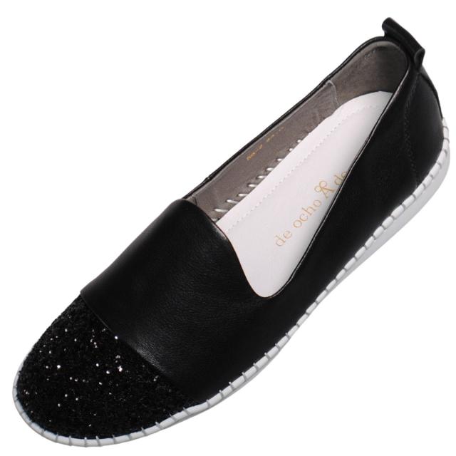【靴のHOSHIKAWA】  『de ocho A de ocho 58-2』 デオチョアデオチョ スリッポン 22cm〜24.5cm レディース ブラック スニーカー スリッポン 本革
