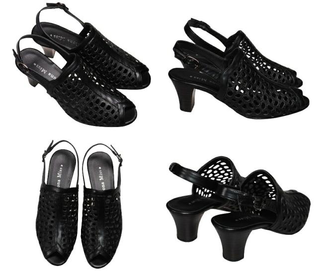 【靴のHOSHIKAWA】  『Dona Miss 6463』 ドナミス パックベルトサンダル 21.5cm〜24.5cm EEE ブラック パンチング オープントゥ ヒール 日本製 本革 春夏