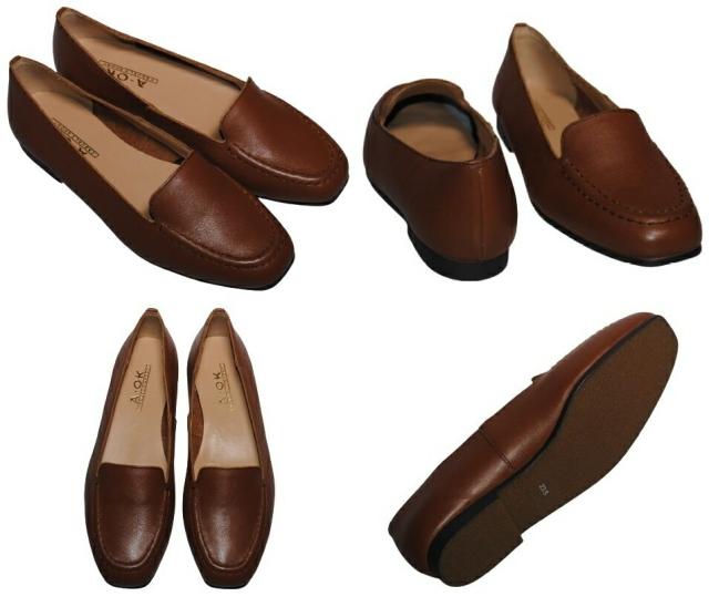 【靴のHOSHIKAWA】  『A-OK 8481』 エーオーケー ローファー 22.5cm〜24.5cm レディース スリッポン Lピンクベージュ ローヒール ゴム底 踵が低い 牛革