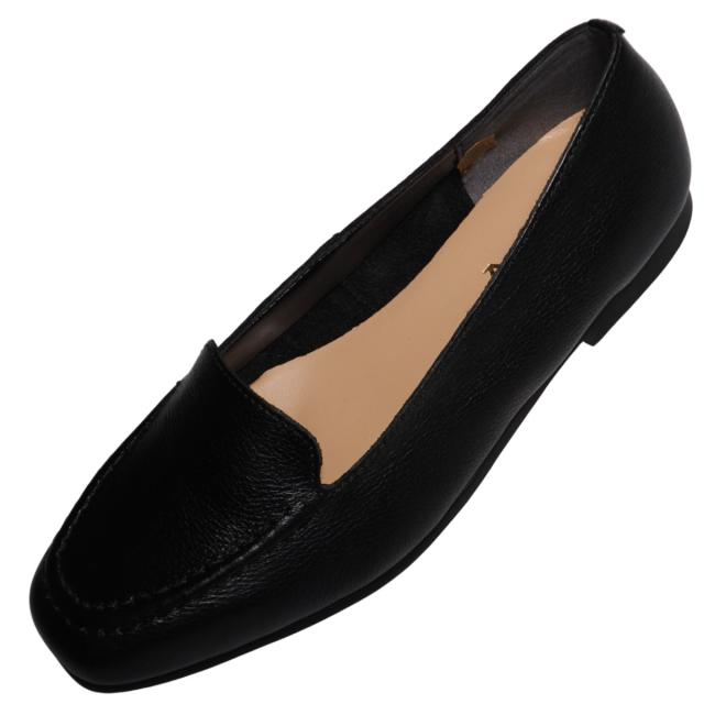 【靴のHOSHIKAWA】  『A-OK 8481』 エーオーケー ローファー 22.5cm〜24.5cm レディース スリッポン ブラック ローヒール ゴム底 踵が低い 牛革