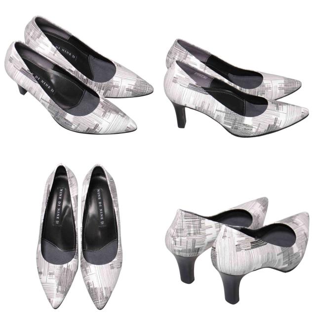 【靴のHOSHIKAWA】  『NINE DI NINE 8520』 ナインディナイン パンプス 21.5cm〜25cm EEE モノクロ レディース ヒール カジュアル 本革 国産