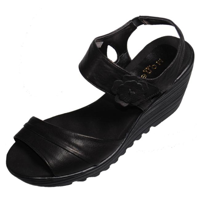 【靴のHOSHIKAWA】  『Monet 882300』 カジュアルモネ サンダル 21.5cm〜24.5cm EEE レディース ブラック ウェッジソール 軽量 日本製 本革