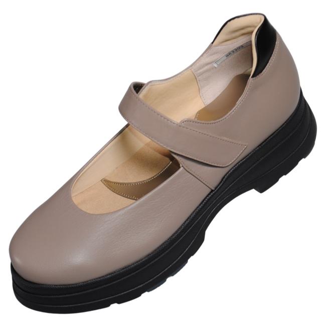 【靴のHOSHIKAWA】  『Monet 883303』 モネ カジュアルシューズ 21.5cm〜24.5cm EEEE 厚底パンプス グレージュ ベルクロ レディース 牛革 日本製