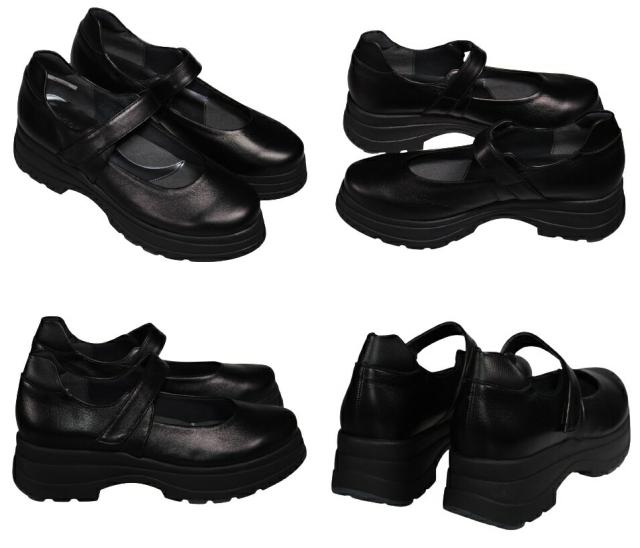 【靴のHOSHIKAWA】  『Monet 883303』 モネ カジュアルシューズ 21.5cm〜24.5cm EEEE 厚底パンプス グレージュ ベルクロ レディース 牛革 日本製