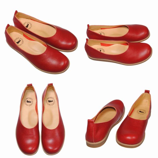 【靴のHOSHIKAWA】  『MOVEO 004』 モベオ パンプス 22.5cm〜24.5cm EEEE ぺたんこ フラット底 レッド カジュアル 日本製 本革 幅広