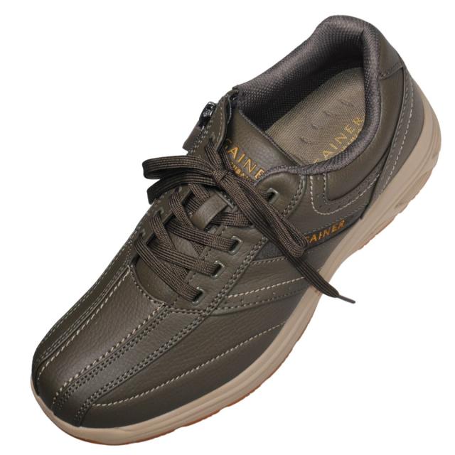 【靴のHOSHIKAWA】  『GAINER 0139』 24.5cm〜28cm EEEE スニーカーサイドファスナー カーキ コンフォート 吸湿 速乾 抗菌防臭加工 合成皮革 衝撃吸収 幅広