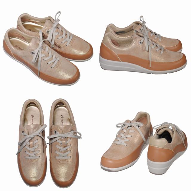 【靴のHOSHIKAWA】  『SPORTH 0215』 スポルス レースアップ 22cm〜24.5cm EEE コンフォート サーモン 内側ファスナー ウェッジソール 牛革 低反発ソール