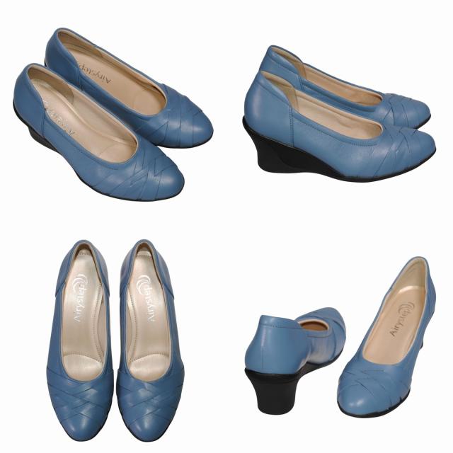 【靴のHOSHIKAWA】  『Airystep 6051』 エアリーステップ パンプス 22cm〜24.5cm EEE ブラック  レディース ウェッジソール カジュアル 牛革 オールシーズン