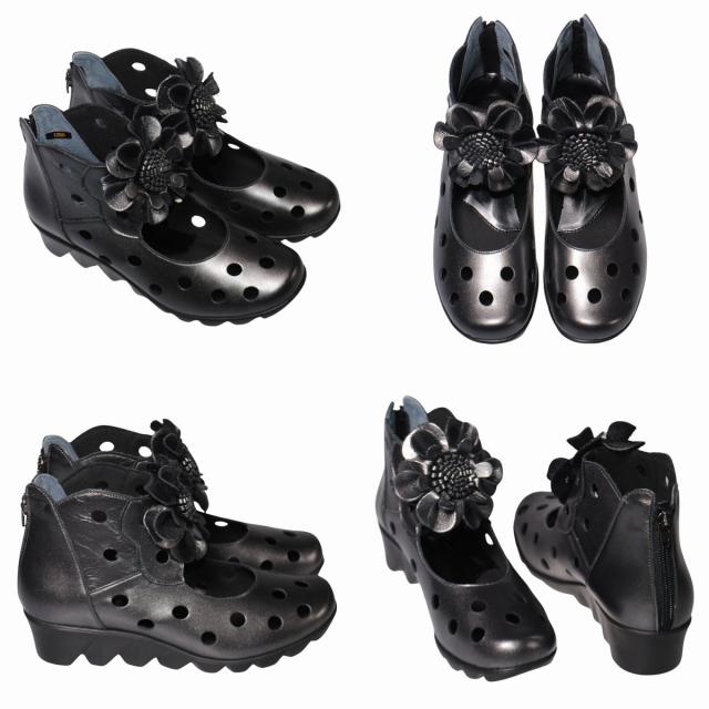 【靴のHOSHIKAWA】  『Monet 1250』 サマーブーツ モネ 22cm〜24.5cm EEE レディース ブラック カジュアル ショート丈 日本製 本革 春夏