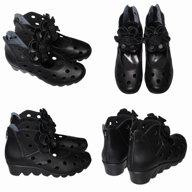 【靴のHOSHIKAWA】  『Monet 1250』 サマーブーツ モネ 22cm〜24.5cm EEE レディース ブラック カジュアル ショート丈 日本製 本革 春夏