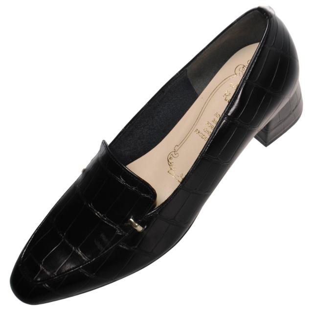 【靴のHOSHIKAWA】  『l Rouge 16604』 メタルルージュ ローファー 22.5cm〜24.5cm レディース ブラック エナメル カジュアル ローヒール 合皮 秋冬