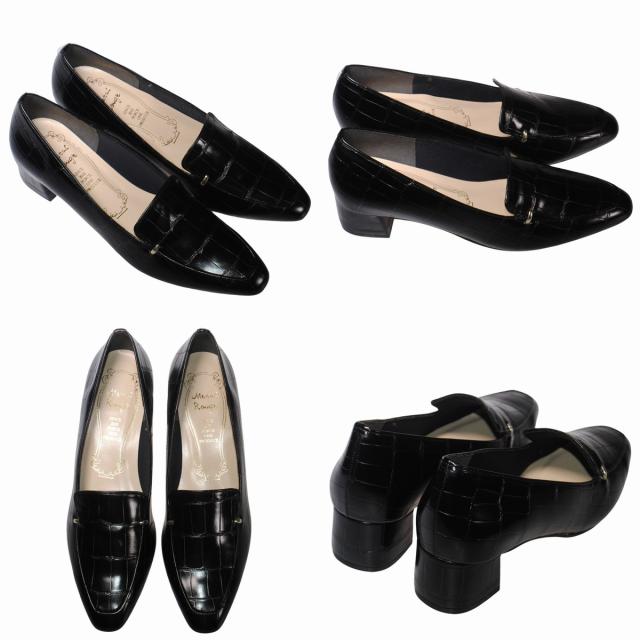 【靴のHOSHIKAWA】  『l Rouge 16604』 メタルルージュ ローファー 22.5cm〜24.5cm レディース チャコールC エナメル カジュアル ローヒール 合皮 秋冬