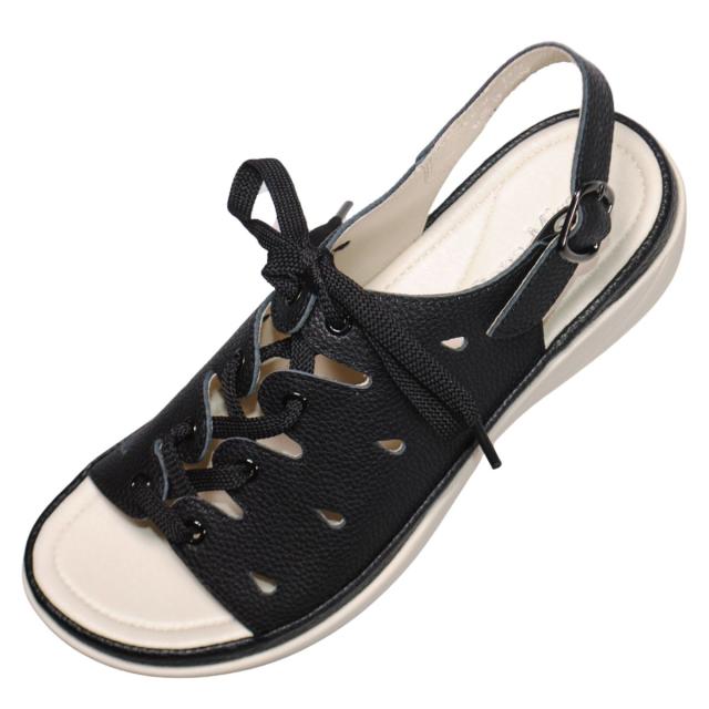 【靴のHOSHIKAWA】  『Dona Miss 186--32』 22.5cm〜25cm コンフォートサンダル ドナミス レディース レースアップ クロシュリンク オープントゥ バックベルト 低反発クッション 本革 春夏