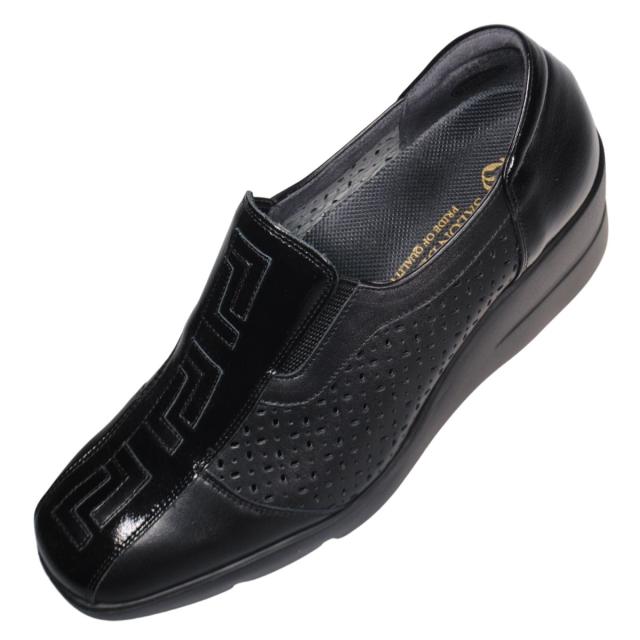 【靴のHOSHIKAWA】  『SALON DE GRES 18582』 サロンドグレー スリッポン 21.5cm〜24.5cm EEEE ブラックP レディース コンフォート ウェッジソール 国産 本革 外反母趾