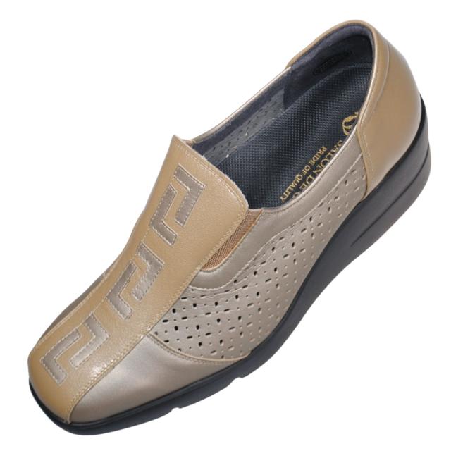 【靴のHOSHIKAWA】  『SALON DE GRES 18582』 サロンドグレー スリッポン 21.5cm〜24.5cm EEEE ベージュP レディース コンフォート ウェッジソール 国産 本革 外反母趾