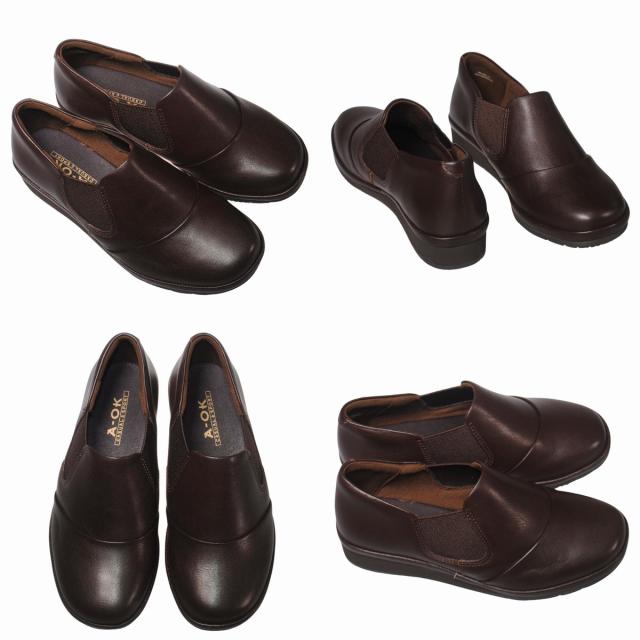 【靴のHOSHIKAWA】  『A-OK 1865』 エーオーケー スリッポン 22.5cm〜24.5cm EEEEE 外反母趾対応 幅広 レディース フラット底 ラウンドトゥ 牛革 撥水 防滑