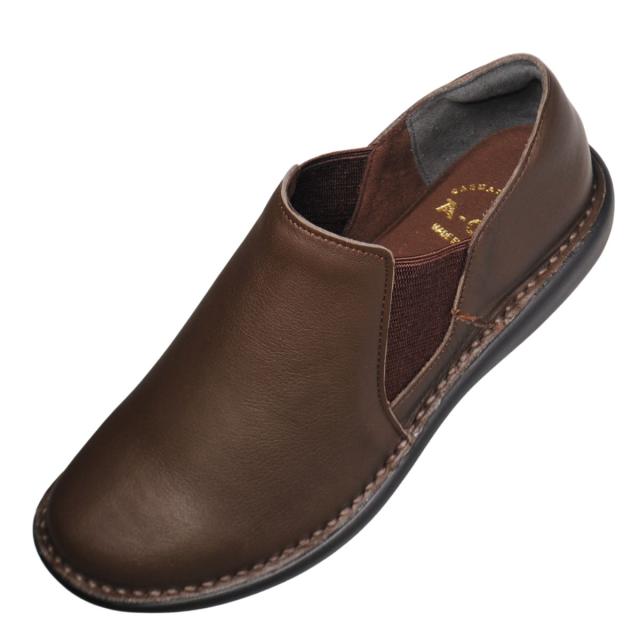 【靴のHOSHIKAWA】  『A-OK 19604』 エーオーケー スリッポン 22cm〜24.5cm EEEE ダークブラウン カジュアル レディース ローヒール サイドゴア 牛革 幅広 国産