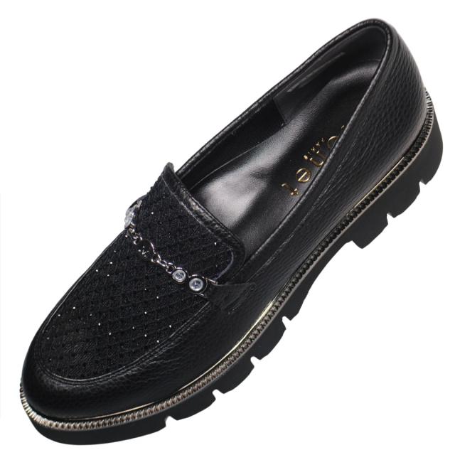 【靴のHOSHIKAWA】  『MONET 211520』 モネ ビットローファー 21.5cm〜24.5cm EEE トラックソール レディース ブラック ラインストーン 通気性 国産 本革 春夏