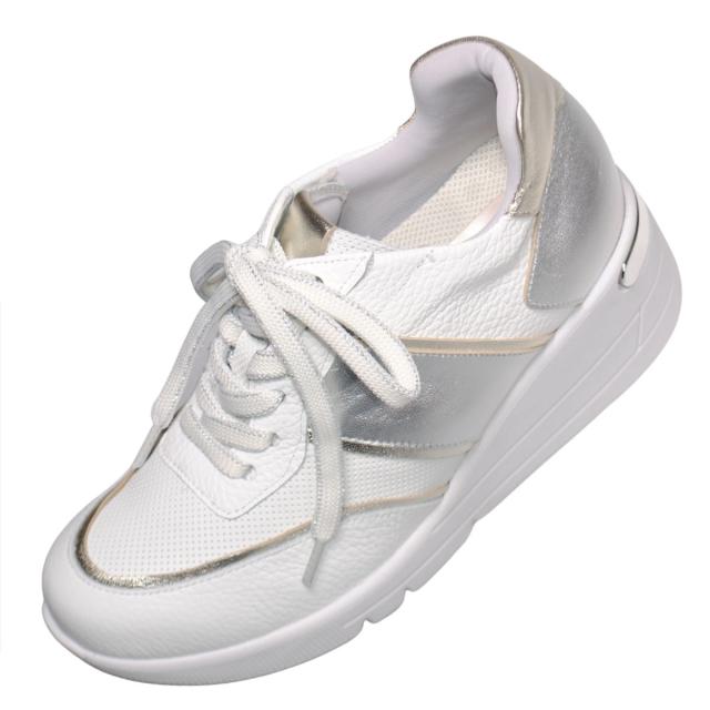 【靴のHOSHIKAWA】  『Monet 241532』 モネ レザースニーカー 21.5cm〜25cm EEEE ウェッジソール レースアップ カジュアル ホワイトC 牛革 日本製 春夏