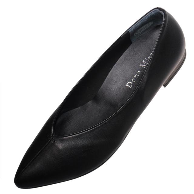 【靴のHOSHIKAWA】  『Dona Miss 2473』 ドナミス パンプス 21.5cm〜24.5cm EEE ブラック レディース ローヒール ポインテッドトゥ 幅広 牛革 国産