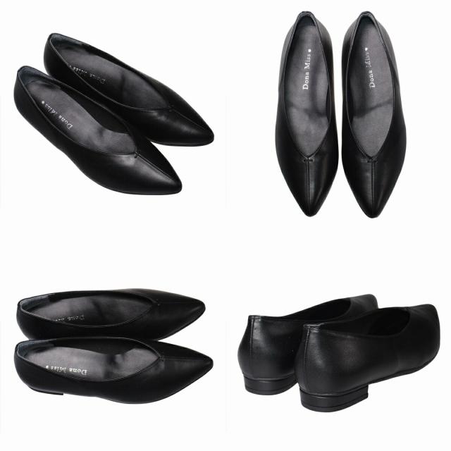 【靴のHOSHIKAWA】  『Dona Miss 2473』 ドナミス パンプス 21.5cm〜24.5cm EEE ブラック レディース ローヒール ポインテッドトゥ 幅広 牛革 国産