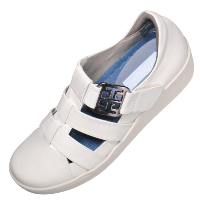 【靴のHOSHIKAWA】  『hatchi 2580』 ハッチ レザースニーカー 21.5cm〜24.5cm EEEE サンダルシューズ ベルクロ レディース シロパール 本革 国産 春夏