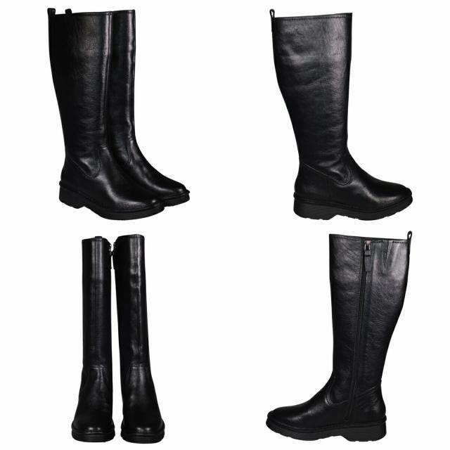 【靴のHOSHIKAWA】  『Sena Moon 2845』 レディース ロングブーツ 22.5cm〜24.5 EEEE ブラック 内側ファスナー ヒール ラウンドトゥ 天然皮革 幅広 秋冬