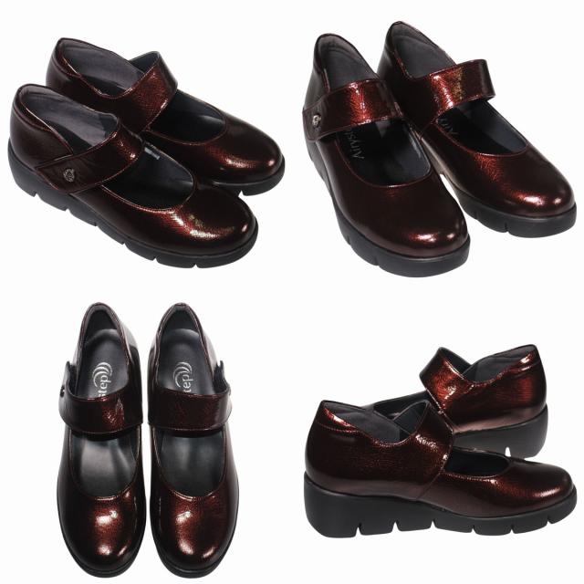 【靴のHOSHIKAWA】  『Airystep 3053』 エアリーステップ パンプス 22cm〜24.5cm レディース ブラック マジックテープ ウェッジソール カジュアル 牛革 厚底 国産