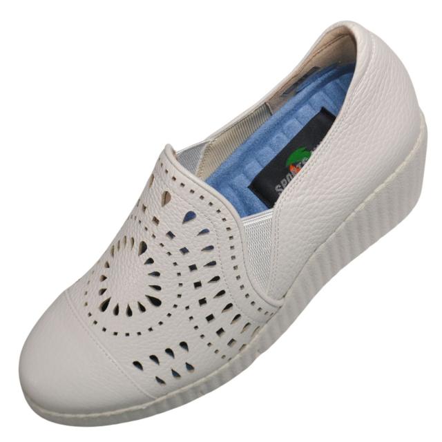 【靴のHOSHIKAWA】  『SPORTS NINE 332』 スポーツナイン レディース 21.5cm〜24.5cm EEE アイボリー カジュアル スリッポン サイドゴア 幅広 本革 国産 春夏